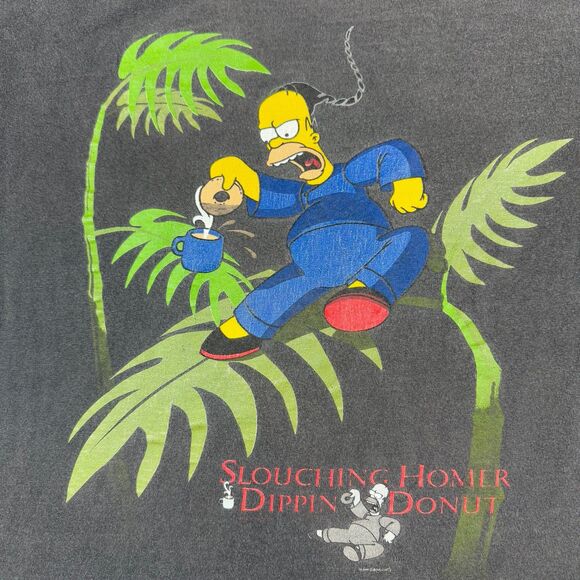 Vintage Homer Simpson T Shirt Adult M “Slouching Homer Dippin' Donut" - Picture 3 of 9